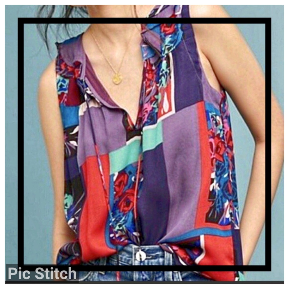 Anthro Never Worn mix print semi sheer ruffle tank